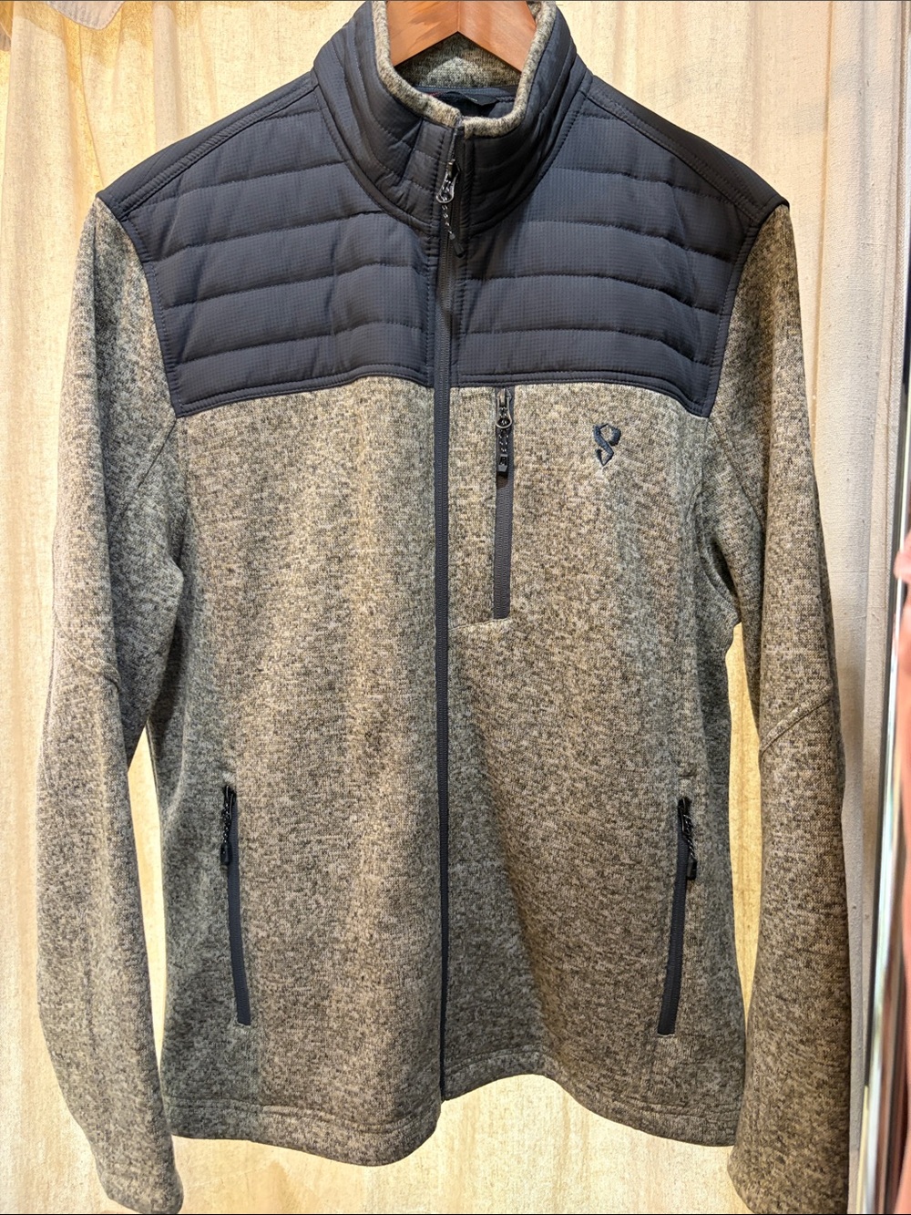 Men's Quilted-Shoulder Full-Zip Jacket - Grey/tan heather